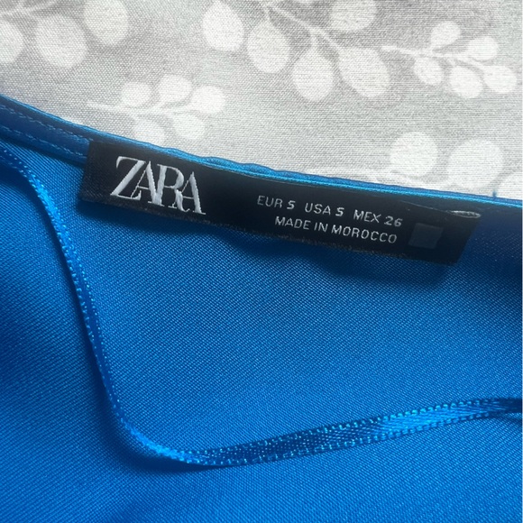 Zara Blue Satin Long Sleeve Dress - Picture 4 of 11